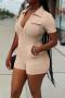 casual plus size slight stretch solid color slim cargo playsuit_Black_White_Red_Sky Blue_Khaki