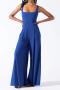 sexy stylish plus-size slight stretch solid color low-cut wide-leg jumpsuit_Black_Red_Blue
