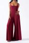 sexy stylish plus-size slight stretch solid color low-cut wide-leg jumpsuit_Black_Red