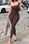 stylish stretch solid three colors one-shoulder slim jumpsuit_Dark Gray_Light Green_Brown