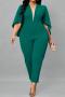 stylish plus size non-stretch solid color v-neck pocket jumpsuit_Black_Magenta_Green