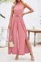 stylish non-stretch solid color halterneck tie slit jumpsuit(with belt)_Pink