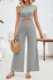new sexy slight stretch solid color hollow crew neck short sleeve jumpsuit_Black_Gray