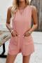 casual non-stretch 3 colors sleeveless pocket playsuit_Black_Pink