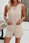 casual non-stretch 3 colors sleeveless pocket playsuit_Black_Pink_Beige