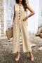 pure color stylish slight stretch casual simple single breasted jumpsuit_Black_Green_Khaki