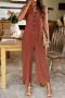 pure color stylish slight stretch casual simple single breasted jumpsuit_Black_Green_Khaki _Brown