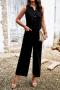 pure color stylish slight stretch casual simple single breasted jumpsuit_Black