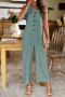 pure color stylish slight stretch casual simple single breasted jumpsuit_Black_Green