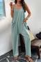 pure color slight stretch pocket loose sling casual simple jumpsuit_Black_Dark Gray_Aqua Green