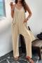 pure color slight stretch pocket loose sling casual simple jumpsuit_Black_Dark Gray_Aqua Green_Dark Green_Beige