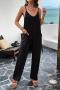 pure color slight stretch pocket loose sling casual simple jumpsuit_Black