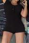 sexy slight stretch solid color backless short sleeve playsuit_Black