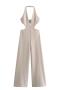 sexy slight stretch solid color halter-neck hollow jumpsuit_Black_Beige