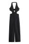 sexy slight stretch solid color halter-neck hollow jumpsuit_Black