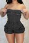 sexy plus size slight stretch denim tube design playsuit_Black