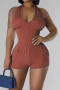 new sexy plus-size slight stretch 3-color halterneck open back slim playsuit_Dark Gray_Sky Blue_Reddish Brown