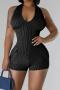 new sexy plus-size slight stretch 3-color halterneck open back slim playsuit_Dark Gray