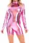 stylish plus size slight stretch holographic long sleeve skinny playsuit_Black_Pink
