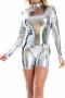 stylish plus size slight stretch holographic long sleeve skinny playsuit_Black_Pink_Gold_Silver