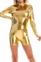 stylish plus size slight stretch holographic long sleeve skinny playsuit_Black_Pink_Gold