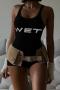 sexy slight stretch 5 colors letter printing crew neck sleeveless playsuit_Black