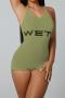 sexy slight stretch 5 colors letter printing crew neck sleeveless playsuit_Black_White_Gray_Green