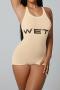 sexy slight stretch 5 colors letter printing crew neck sleeveless playsuit_Black_White_Gray_Green_Beige