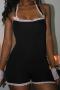 sexy slight stretch lace patchwork backless sling skinny playsuit_Black