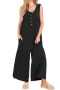 new casual plus-size slight stretch 6-color pocket sleeveless jumpsuit_Black