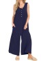 new casual plus-size slight stretch 6-color pocket sleeveless jumpsuit_Black_Gray_Aqua Green_Blue_Dark Blue