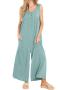 new casual plus-size slight stretch 6-color pocket sleeveless jumpsuit_Black_Gray_Aqua Green