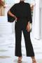 solid color slight stretch back laced hollow simple loose jumpsuit_Black