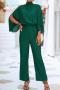solid color slight stretch back laced hollow simple loose jumpsuit_Black_Green