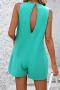 casual slight stretch solid color loose hollow sleeveless playsuit_Black_White_Magenta_Aqua Green