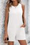 casual slight stretch solid color loose hollow sleeveless playsuit_Black_White