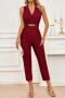 stylish non-stretch 3 colors v-neck sleeveless chain decor jumpsuit_Black_Red