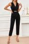stylish non-stretch 3 colors v-neck sleeveless chain decor jumpsuit_Black
