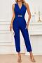 stylish non-stretch 3 colors v-neck sleeveless chain decor jumpsuit_Black_Red_Blue
