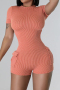 sexy plus size slight stretch solid color jacquard slim hollow backless playsuit_Black_Orange