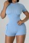 sexy plus size slight stretch solid color jacquard slim hollow backless playsuit_Black_Orange_Sky Blue
