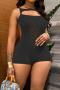 sexy plus size non-stretch ribbed knit 4 colors hollow sling playsuit_Black