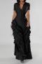 stylish plus size slight stretch solid color stringy selvedge jumpsuit_Black