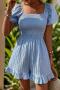 casual slight stretch 5 colors solid color square neck playsuit_Black_Pink_Green_Sky Blue