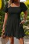 casual slight stretch 5 colors solid color square neck playsuit_Black