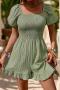 casual slight stretch 5 colors solid color square neck playsuit_Black_Pink_Green