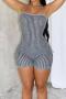 sexy plus size slight stretch halter neck backless lace-up tight knit jumpsuit_Black