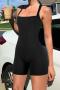 new sexy plus-size slight stretch solid color low-cut slim playsuit_Black