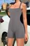 new sexy plus-size slight stretch solid color low-cut slim playsuit_Black_Gray