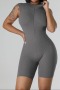 new casual plus-size slight stretch solid color sleeveless playsuit_Black_Gray